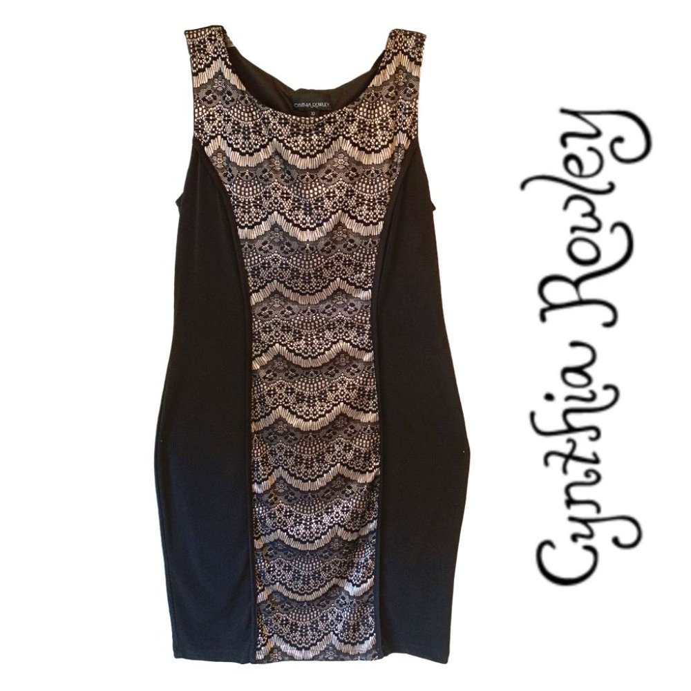 Cynthia Rowley Sleeveless Black Jersey Sheath Dress with Pattern Size 10 - NWOT